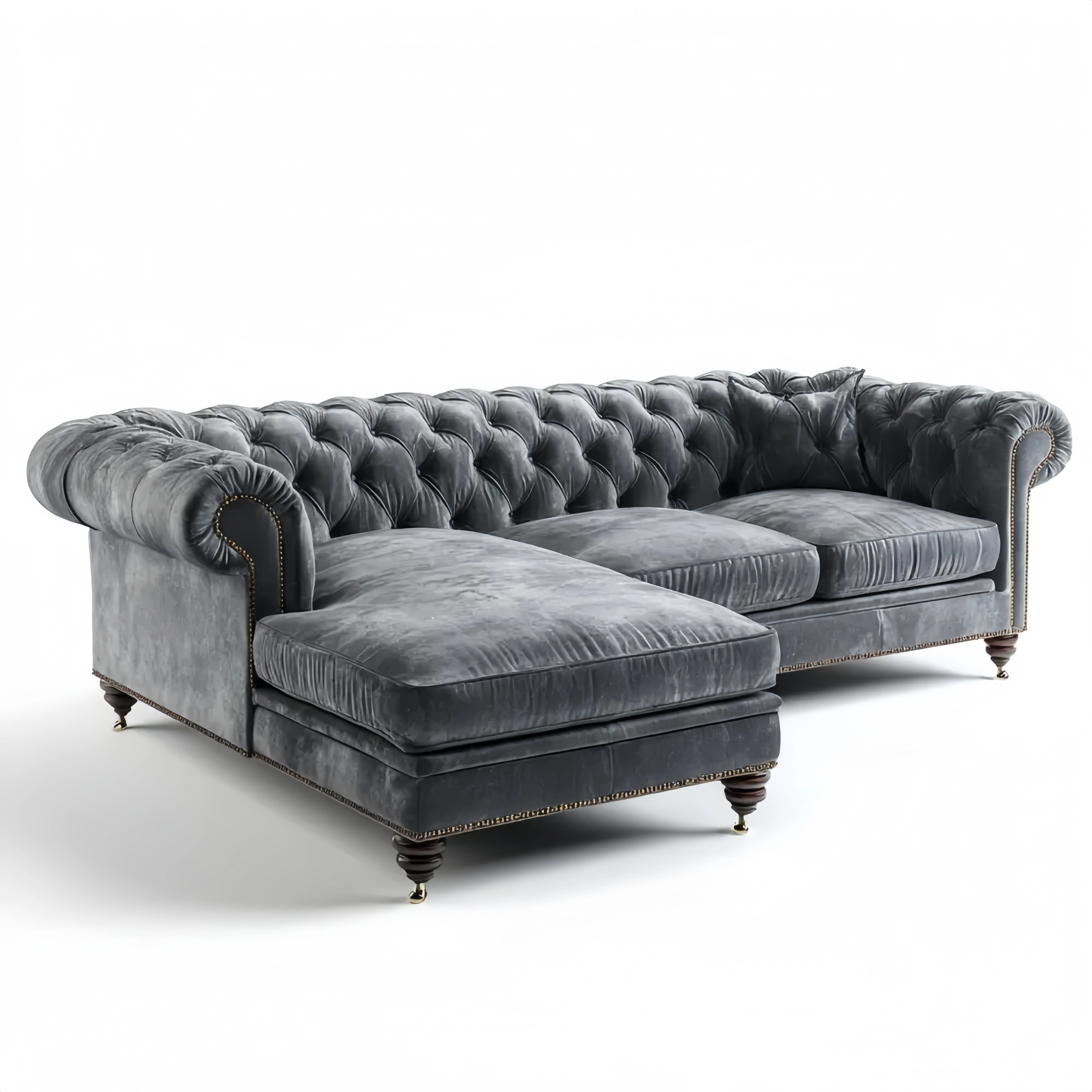 Chesterfield Ecksofa Samt 250x95x80 cm - Dunkelgrau - Klassisches Design