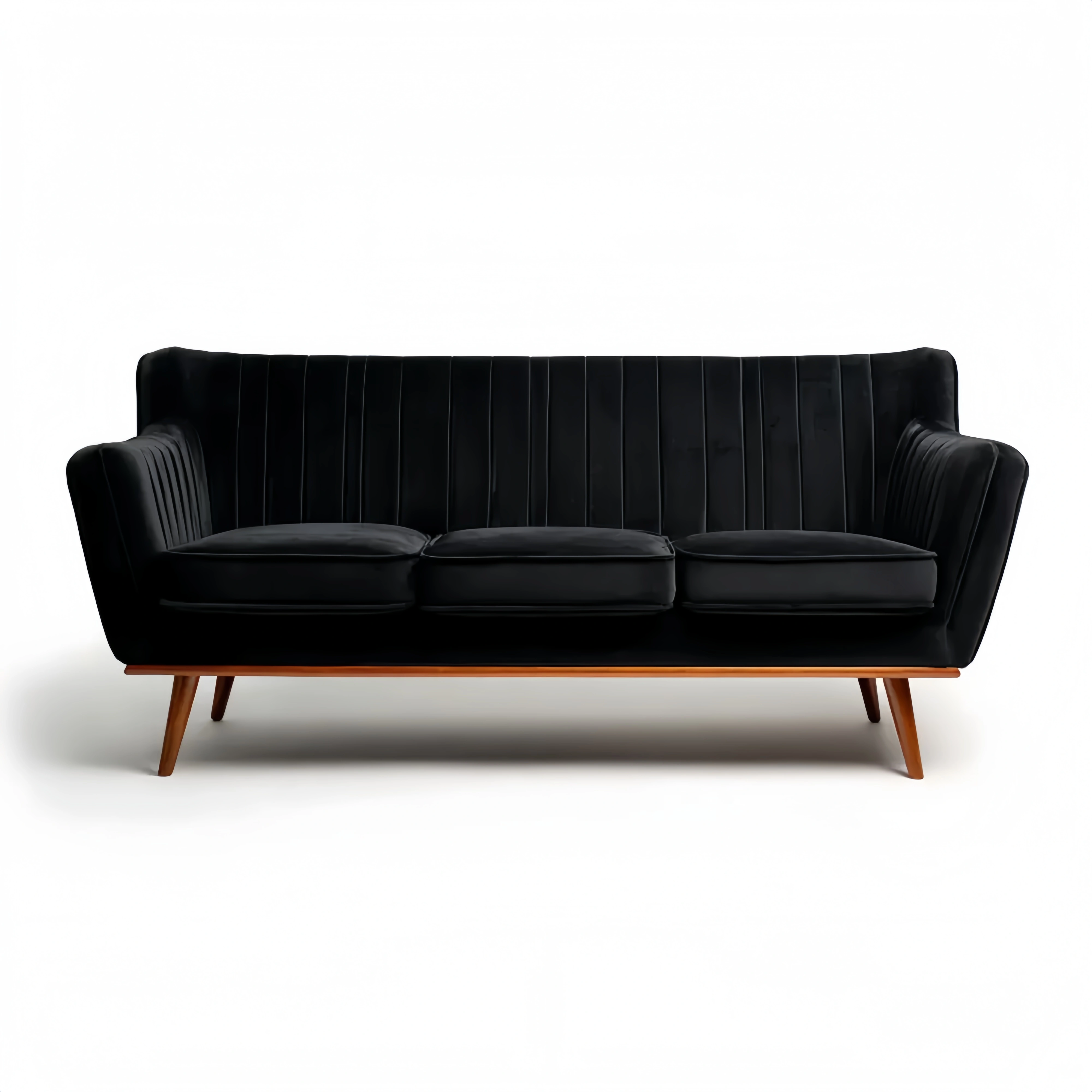 3-Sitzer-Sofa Samt 200x85x75 cm Holzbeine Schwarz – Modernes Design