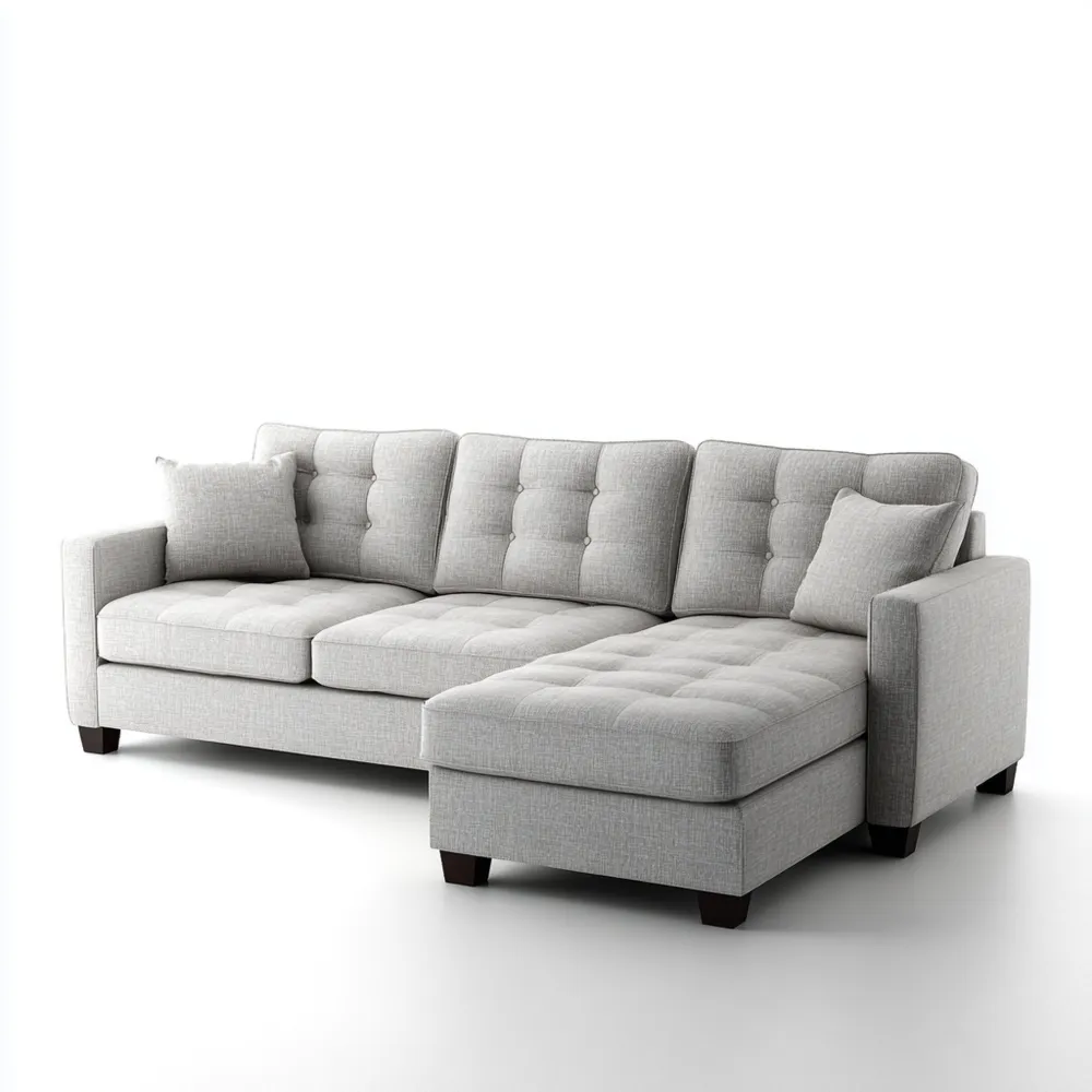 Divano angolare imbottito in tessuto 250x150x85 cm - Grigio chiaro - Design moderno