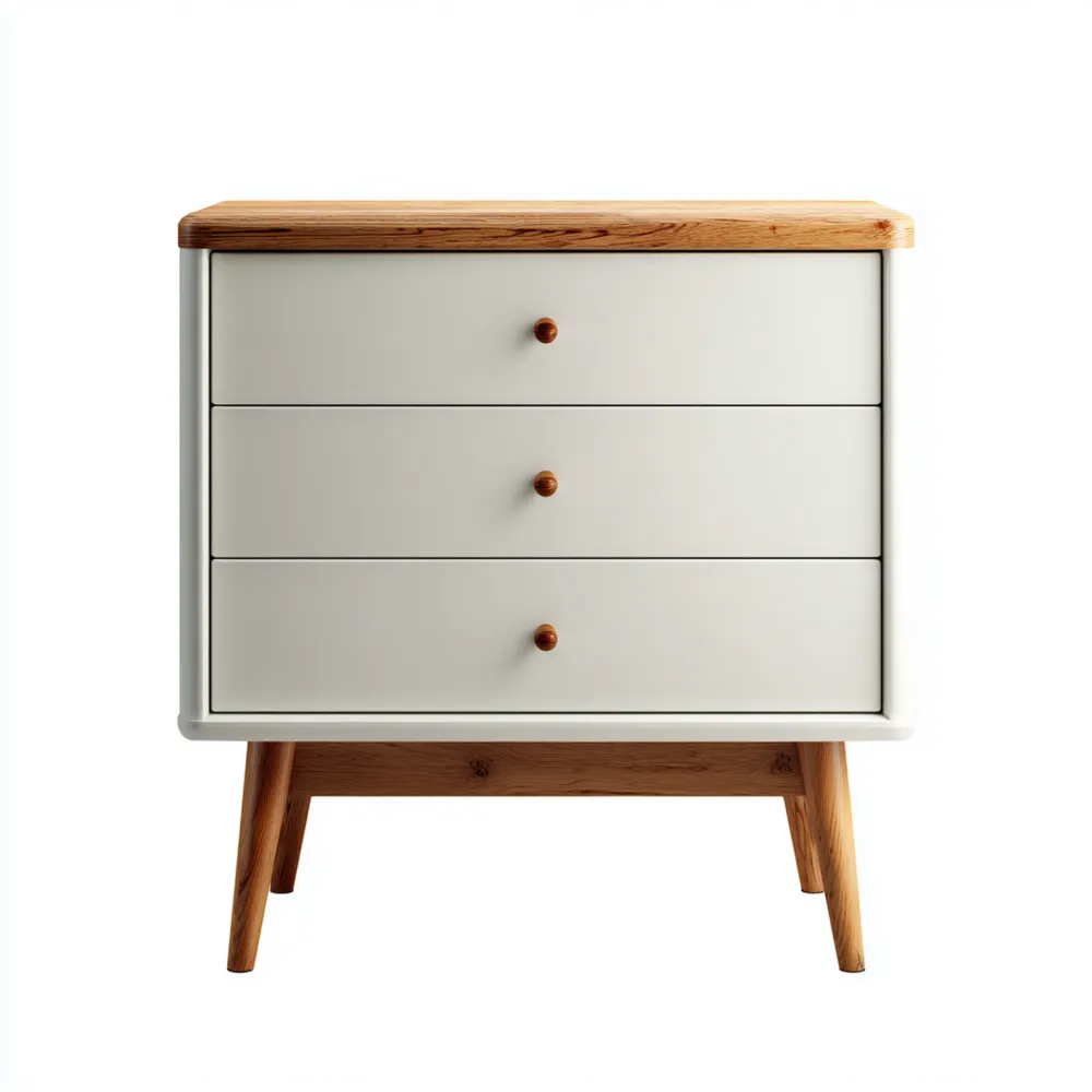 Cassettiera in legno massello 80x40x75 cm - Bianco e Legno Chiaro - Design Minimalista