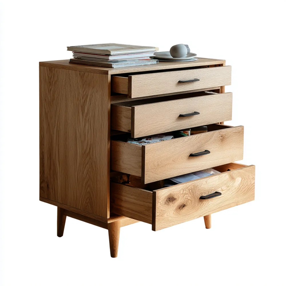 Cassettiera in legno massello 80x40x95 cm 4 cassetti – Naturale – Design moderno