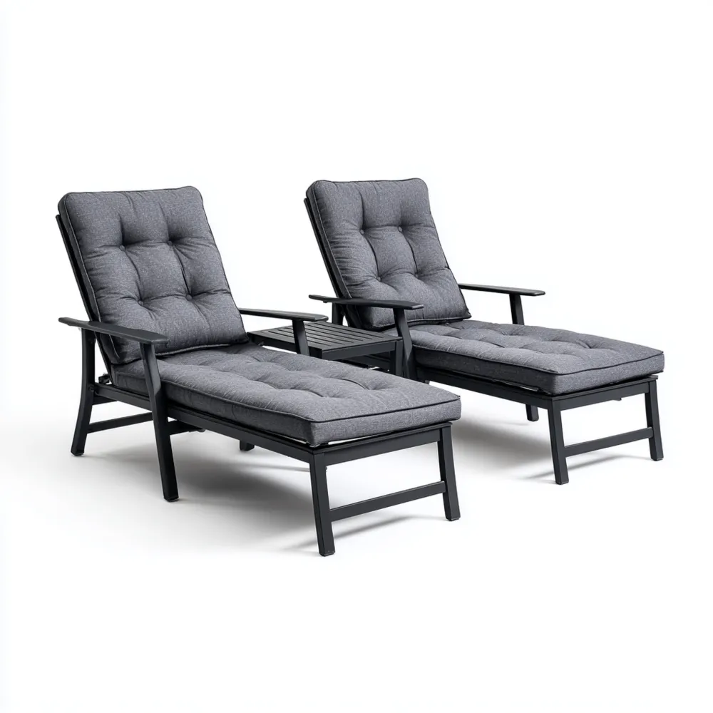 Lettino prendisole in alluminio 200x70x35 cm con cuscini imbottiti - Grigio