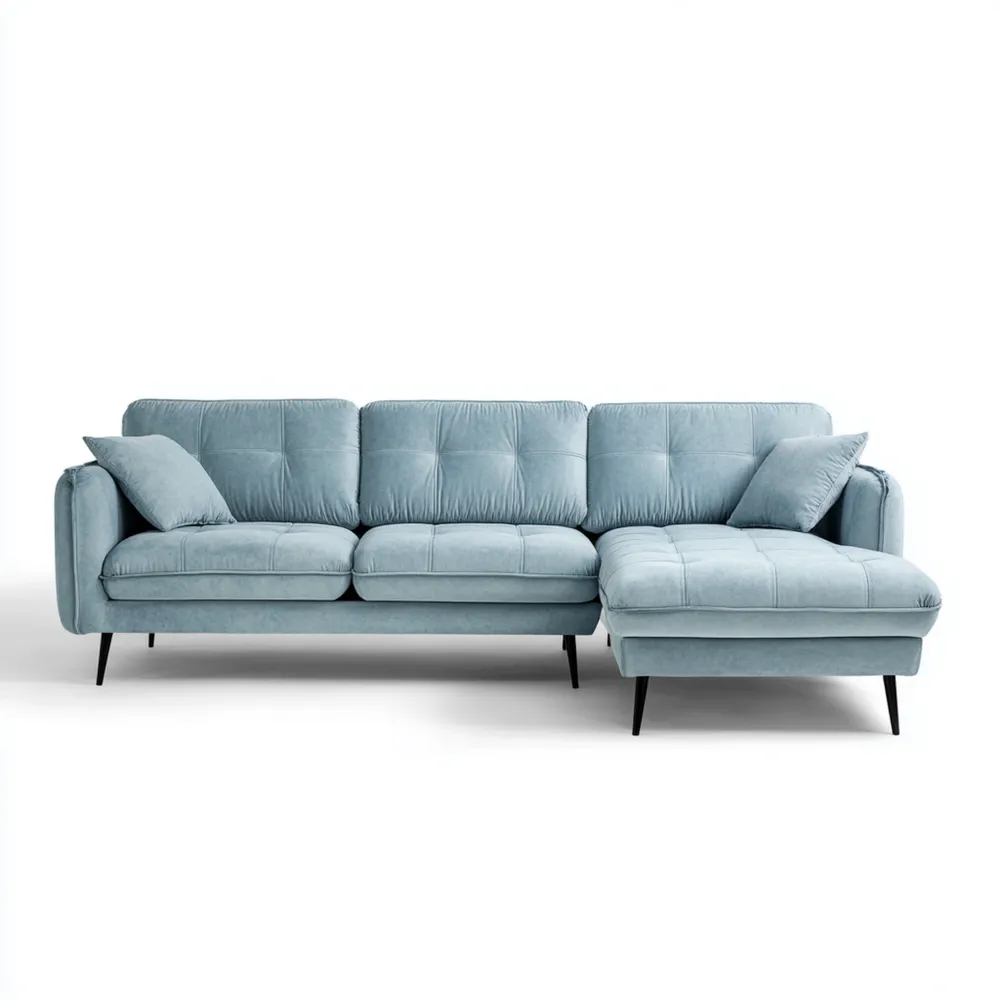 Divano angolare in tessuto 250x150x85 cm - Azzurro - Design moderno