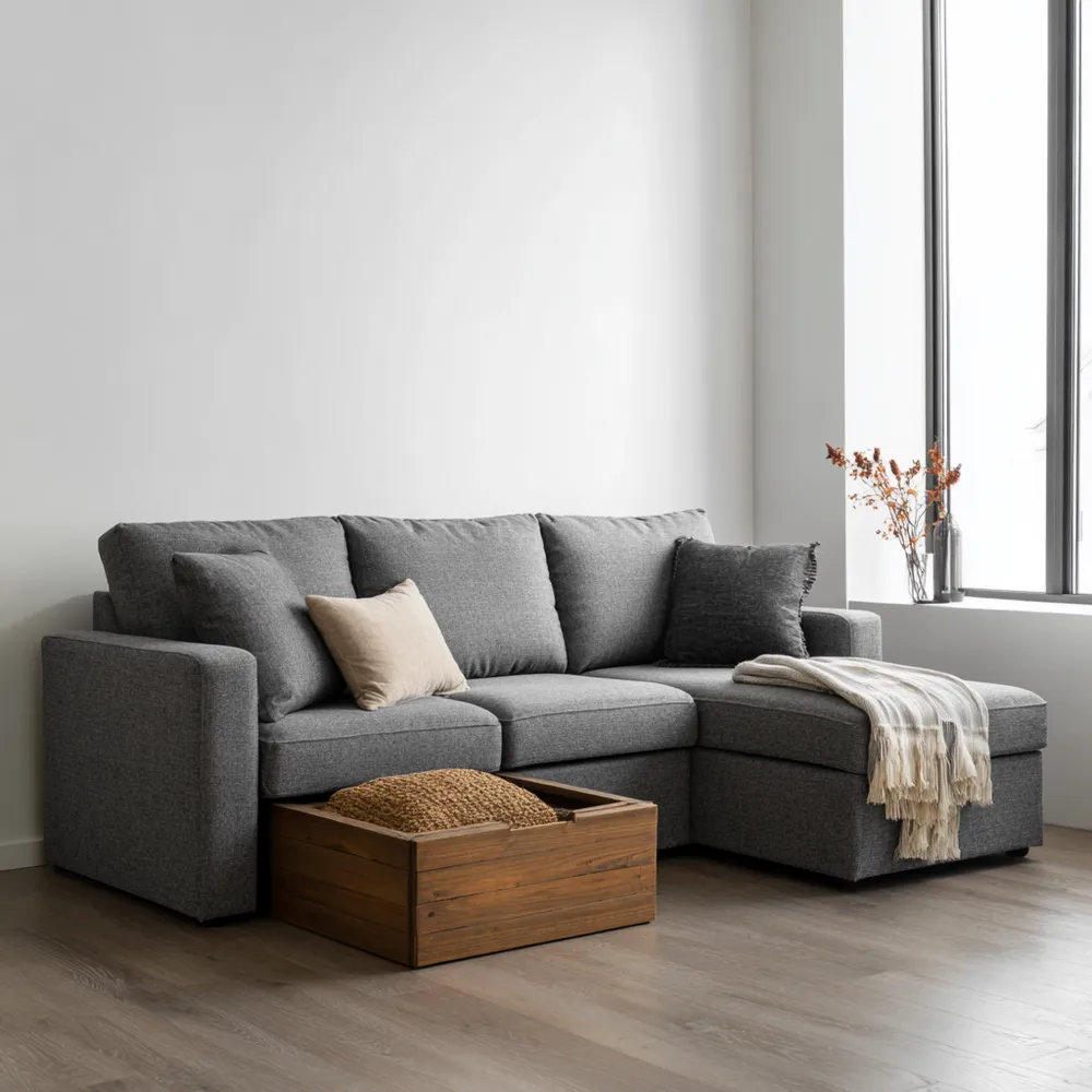 Divano angolare in tessuto 260x160x85 cm – Grigio – Design moderno