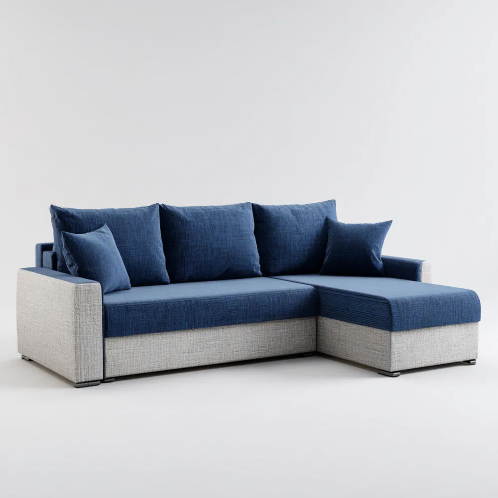 Divano angolare 260x160x85 cm in tessuto – Blu/Grigio – Design moderno