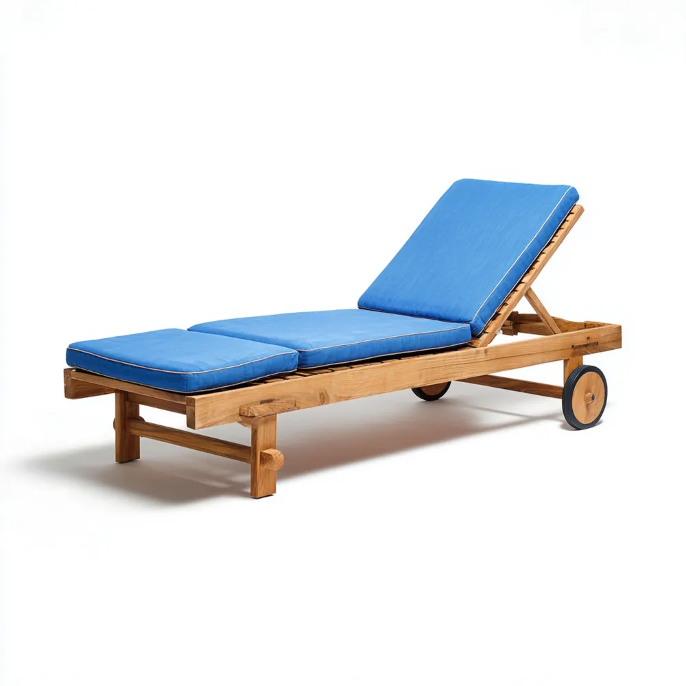 Lettino prendisole in legno 200x65x35 cm con cuscino Blu - Design regolabile