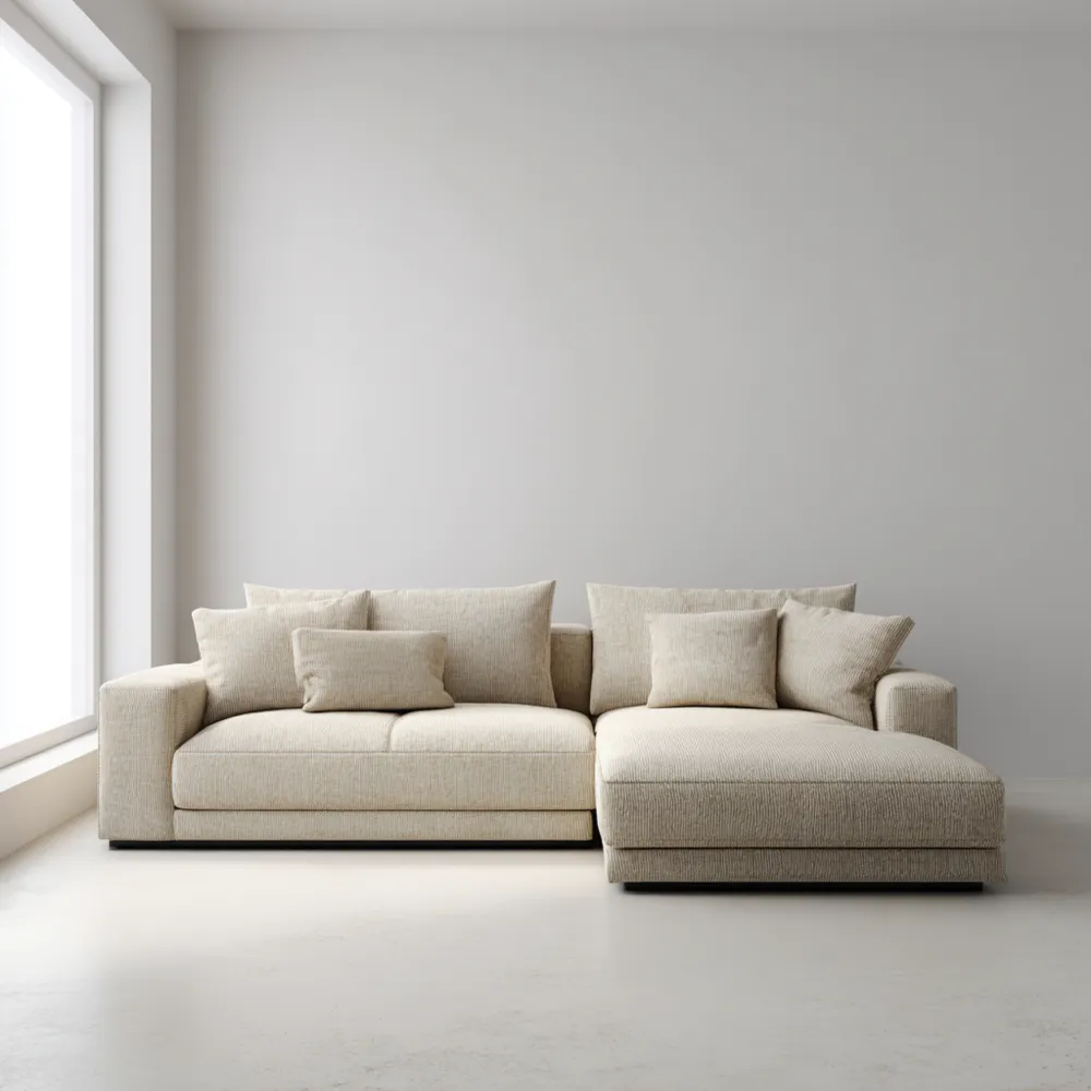 Divano angolare in tessuto beige 250x150x85 cm - Design moderno