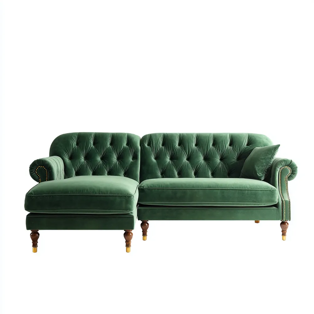 Divano angolare in velluto 230x150x85 cm – Verde