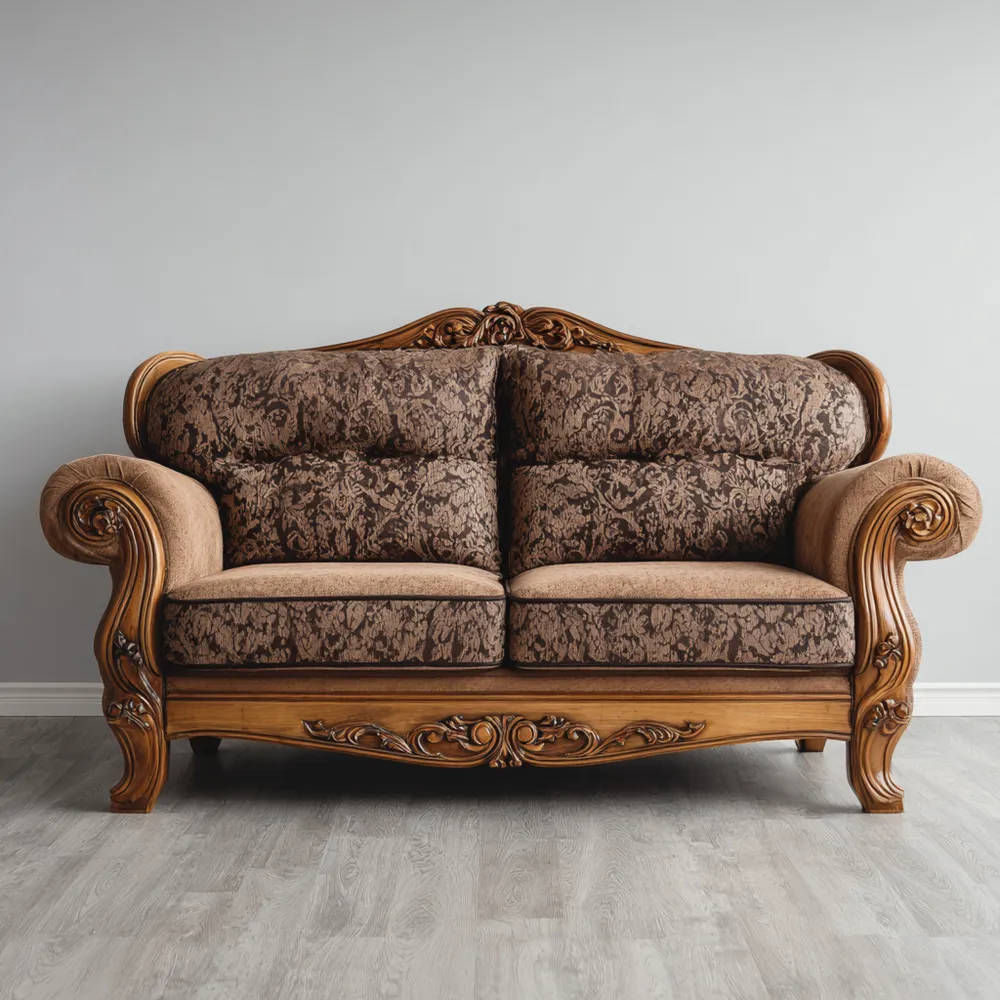 Divano due posti in legno intagliato 140x90x105 cm - Marrone - Design classico-Calmspatial