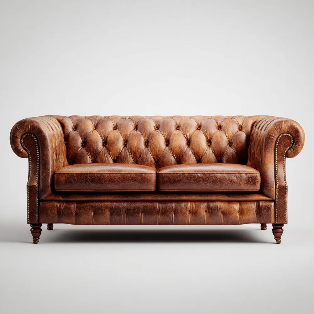 Divano due posti in pelle 150x85x73 cm - Marrone - Design classico-Calmspatial