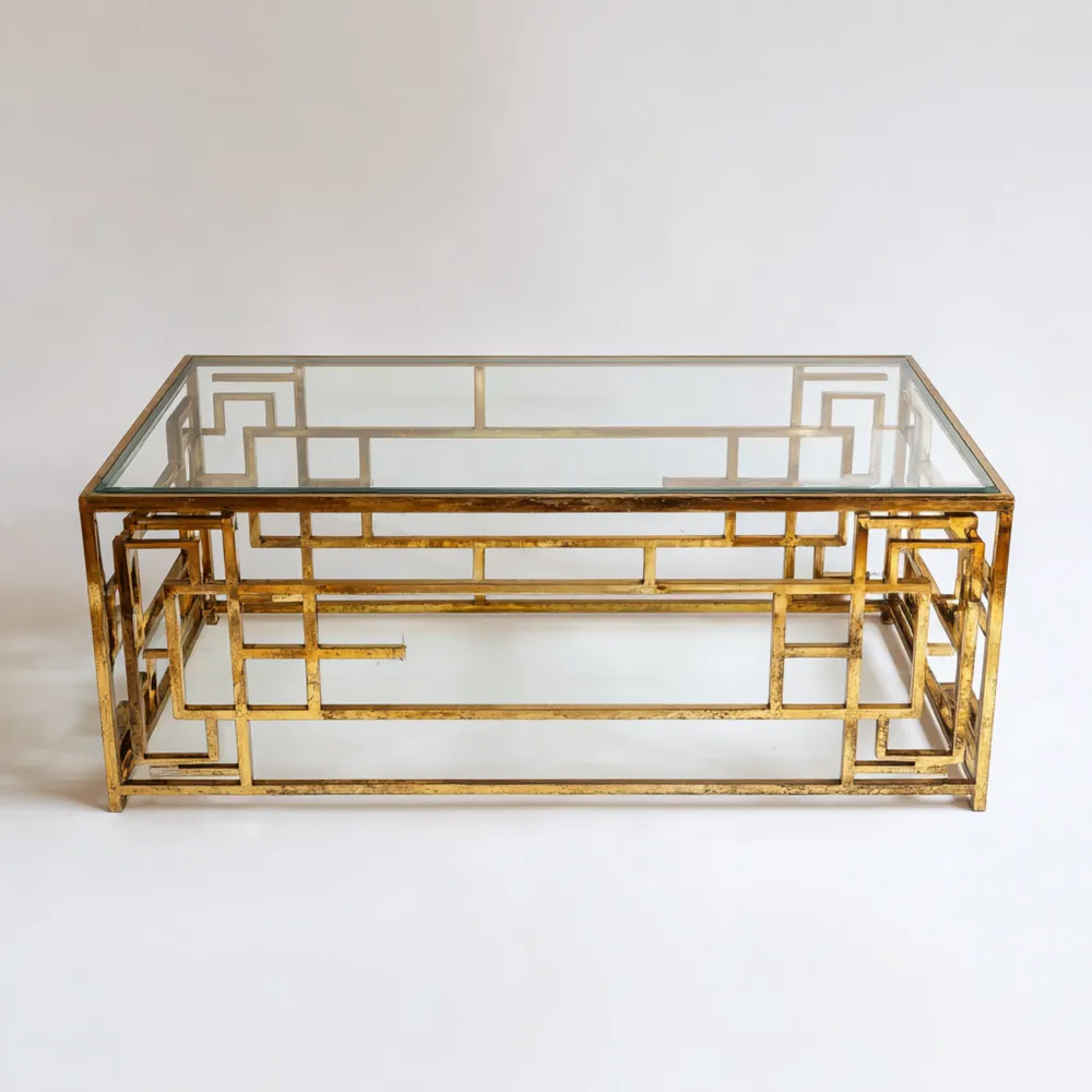 Tavolino da caffè in vetro 120x60x45 cm - Dorato - Design Moderno-Calmspatial