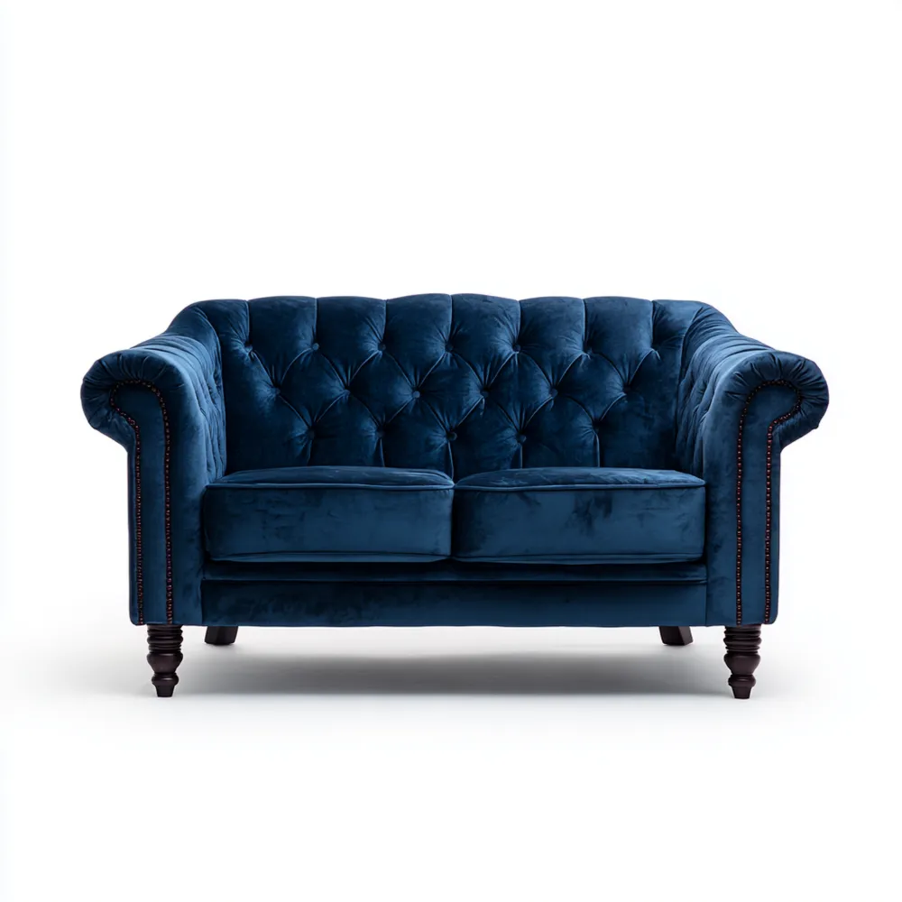 Divano due posti in velluto 160x90x85 cm – Blu – Design classico-Calmspatial