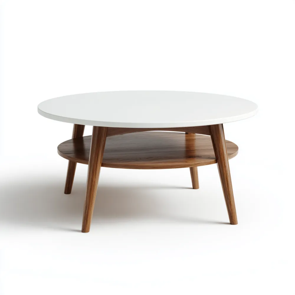 Tavolino da caffè rotondo 80x80x45 cm in Legno Bianco e Noce – Design Moderno-Calmspatial