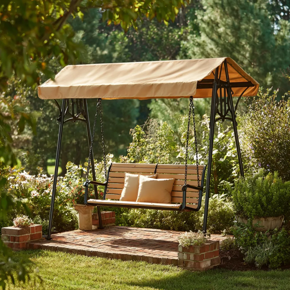 Altalena da Giardino - Metallo/Legno 200x120x170 cm - Beige - Design Classico-Calmspatial