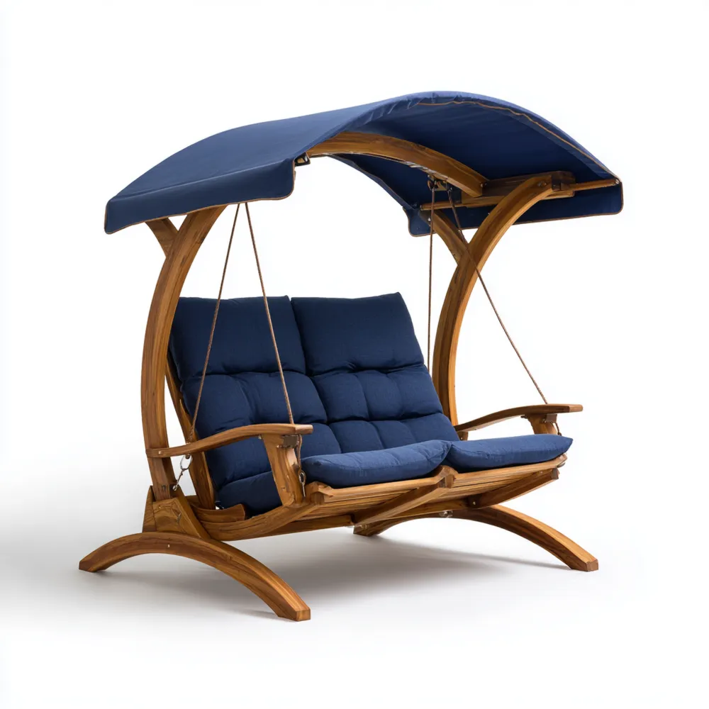 Altalena da giardino in legno con cuscini imbottiti Blu - 150x120x180 cm - Design moderno-Calmspatial