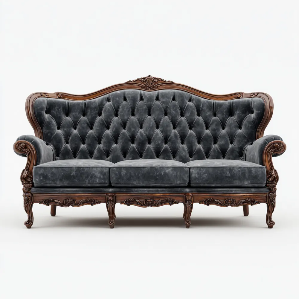 Divano a tre posti – Rivestimento in pelle – 200x90x105 cm – Nero – Design classico-Calmspatial