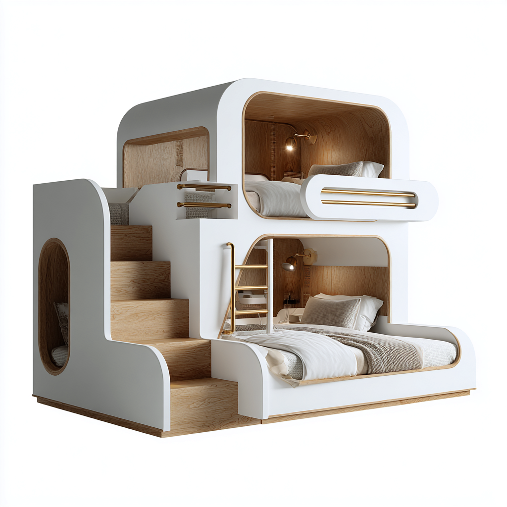 Letti a castello Legno 250x160x190 cm – Bianco/Legno – Design moderno-Nestgonest