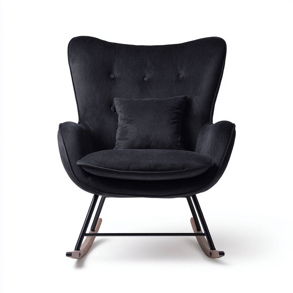 Sedia a dondolo imbottita in tessuto 92×78×105 cm – nero – design moderno per soggiorno-Nestgonest