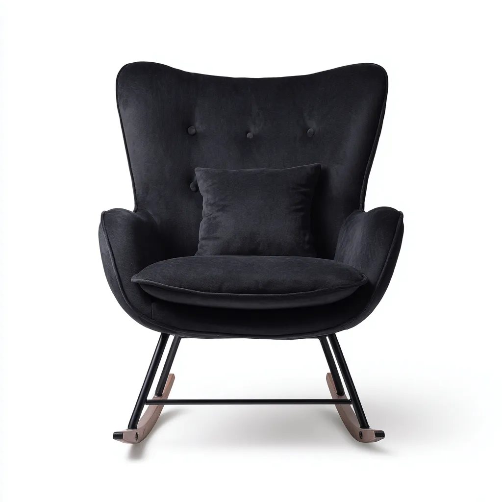 Sedia a dondolo imbottita in tessuto 92×78×105 cm – nero – design moderno per soggiorno-Nestgonest