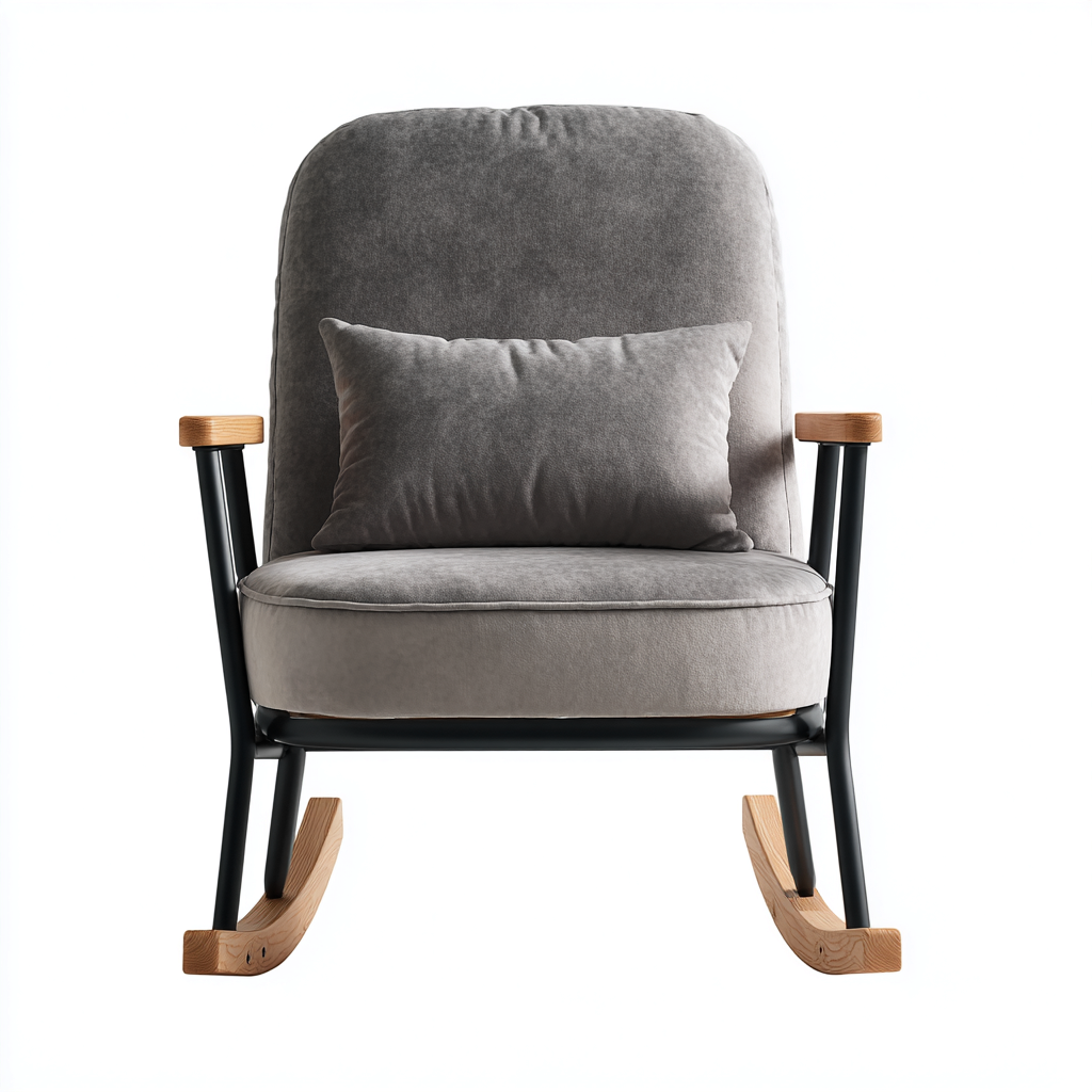 Sedia a dondolo Velluto/Metallo/Legno 88x70x95 cm – Grigio scuro – Design moderno-Nestgonest