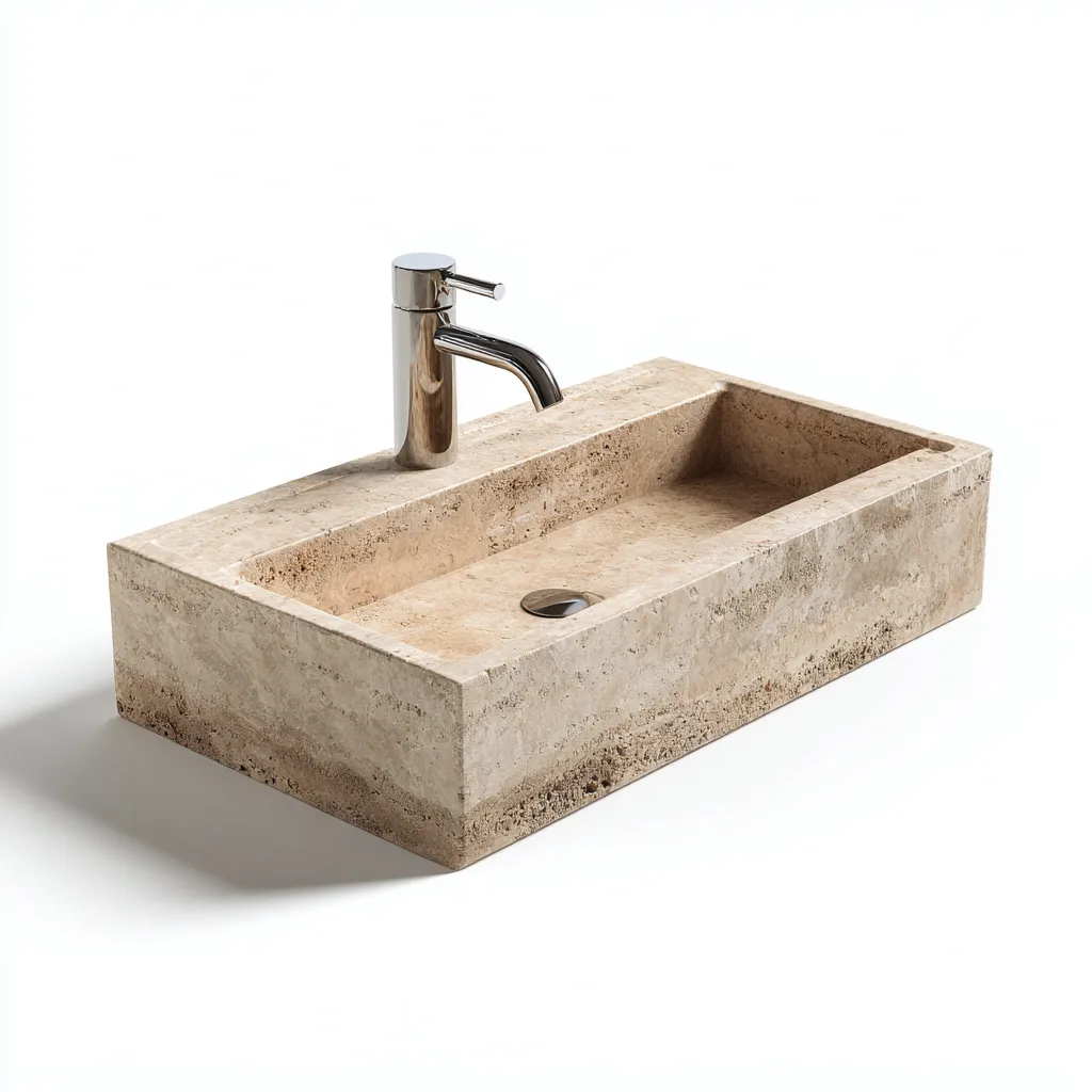 Lavabo pietra naturale 60x35x10 cm - beige - adatto al bagno - design moderno-Nestgonest