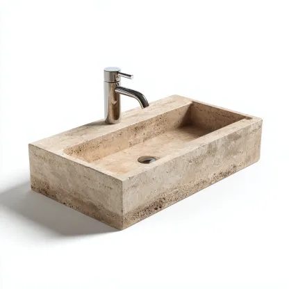Lavabo pietra naturale 60x35x10 cm - beige - adatto al bagno - design moderno-Nestgonest