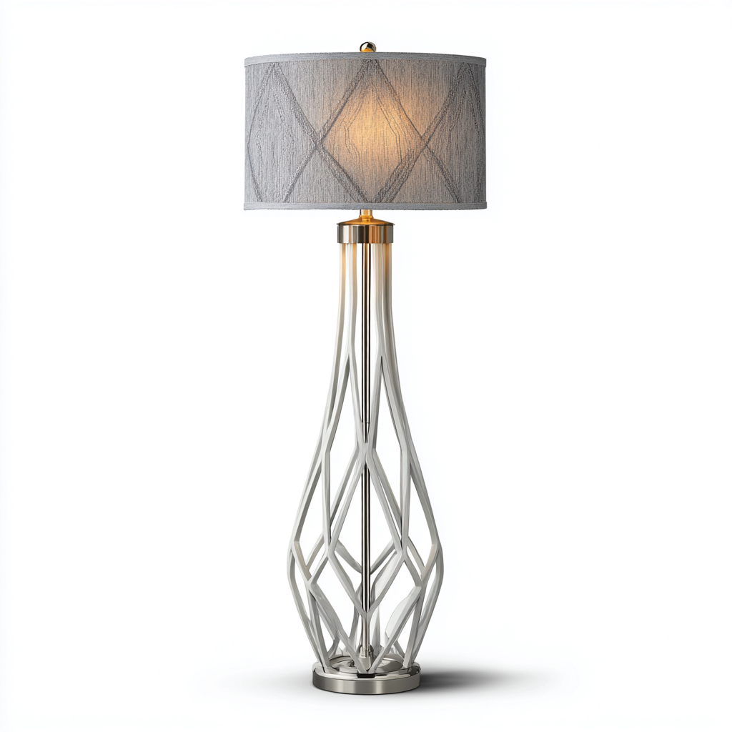 Lampada da terra in metallo con paralume in tessuto 30×30 cm – grigio – adatta al soggiorno – design moderno-Nestgonest