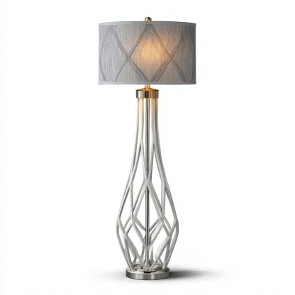 Lampada da terra in metallo con paralume in tessuto 30×30 cm – grigio – adatta al soggiorno – design moderno-Nestgonest