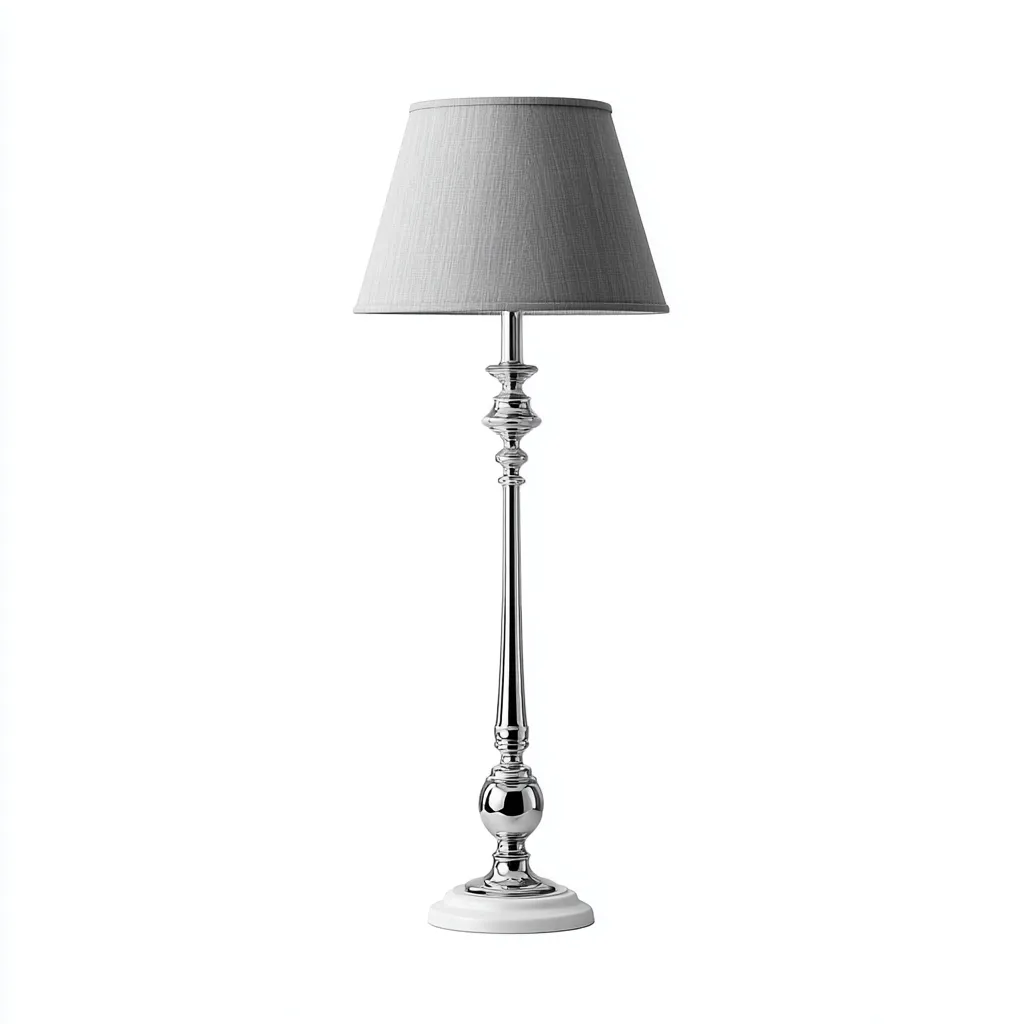 Lampada da terra in metallo cromato con paralume in tessuto 28×28 cm – grigio – adatta al soggiorno – design classico-Nestgonest