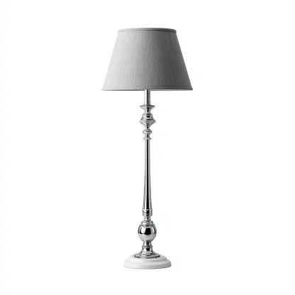 Lampada da terra in metallo cromato con paralume in tessuto 28×28 cm – grigio – adatta al soggiorno – design classico-Nestgonest