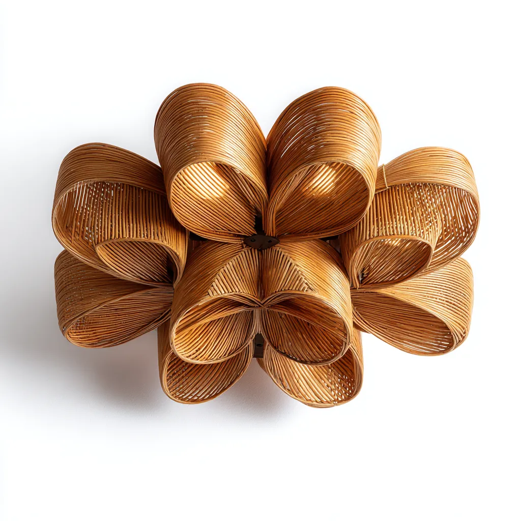 Lampada da soffitto rattan 50×50×22 cm – naturale – design floreale intrecciato-Nestgonest