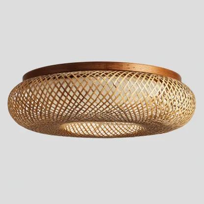 Lampada da soffitto bambù/vetro 45×45×18 cm – naturale – design intrecciato-Nestgonest