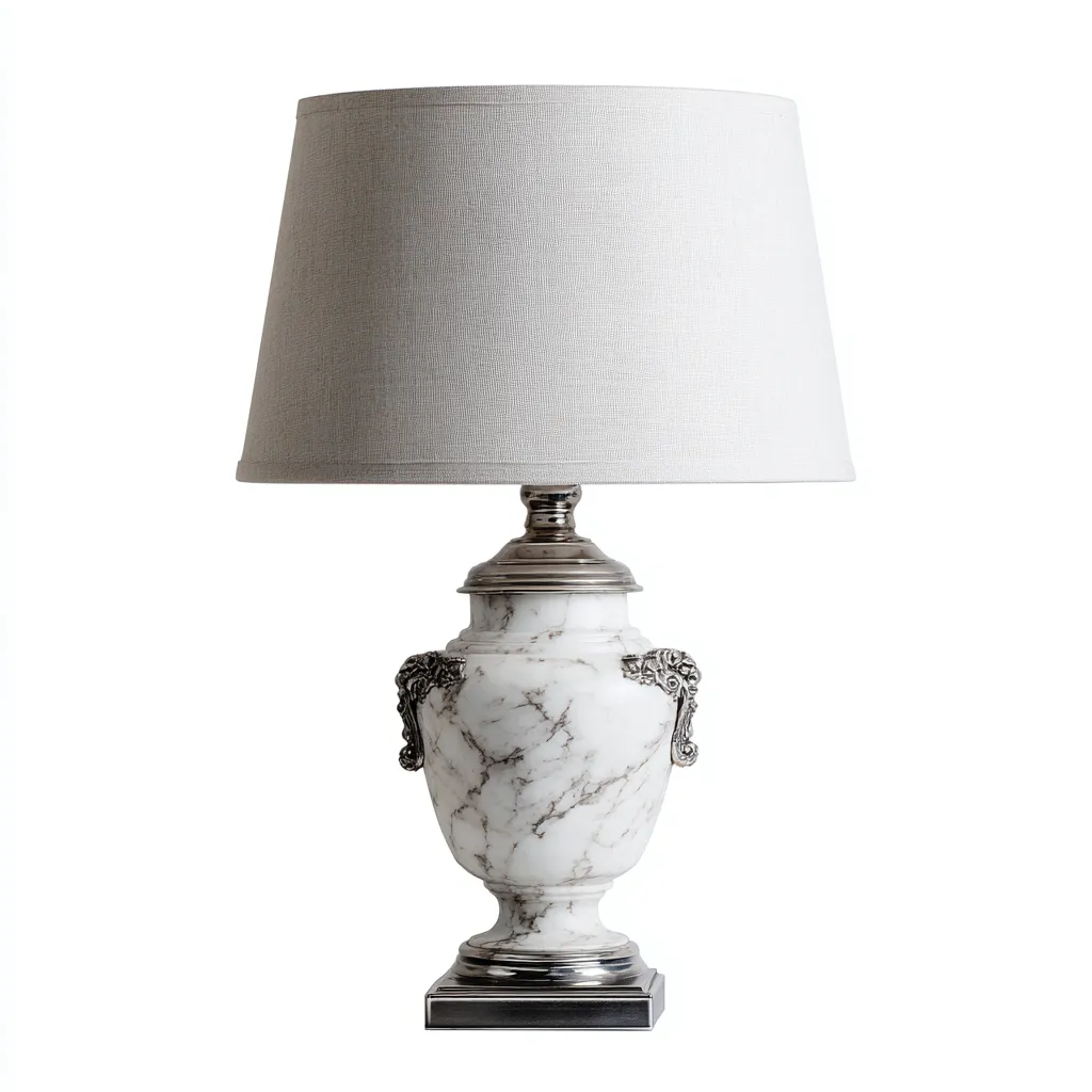 Lampada da tavolo in marmo e metallo 24×24 cm – beige/argento – adatta al soggiorno – design classico-Nestgonest