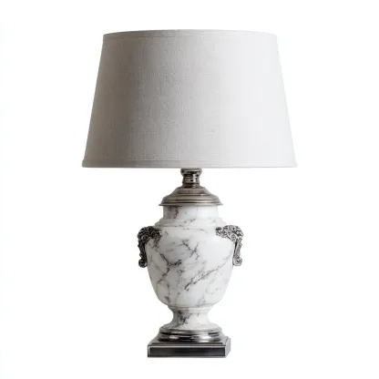 Lampada da tavolo in marmo e metallo 24×24 cm – beige/argento – adatta al soggiorno – design classico-Nestgonest