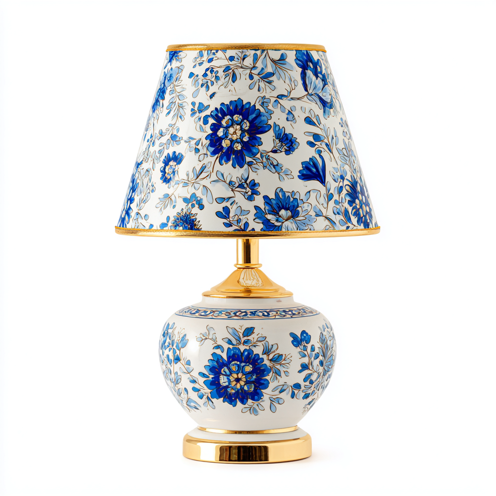 Lampada da tavolo ceramica 28×28×45 cm – bianco/blu/oro – design classico-Nestgonest