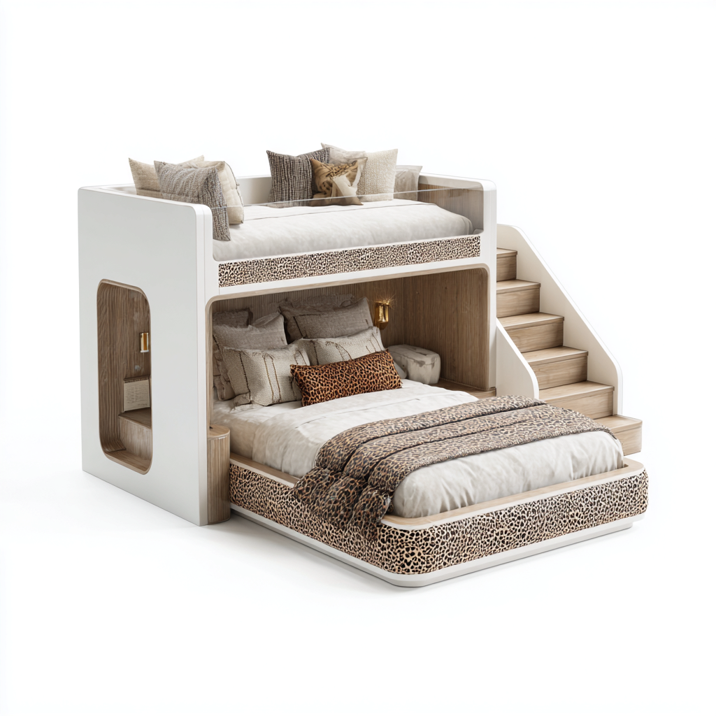 Letti a castello Legno 260x170x185 cm – Bianco/Legno – Design moderno-Nestgonest