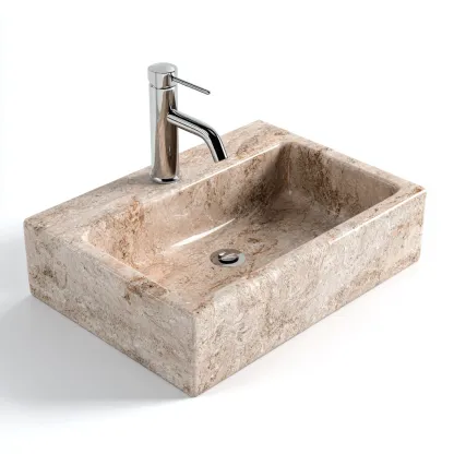 Lavabo pietra naturale 50x35x13 cm - beige - adatto al bagno - design moderno-Nestgonest