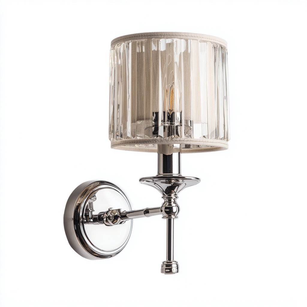 Applique Metallo/Vetro/Tessuto 18x12x28 cm – Argento/Beige/Trasparente – Stile classico-Nestgonest