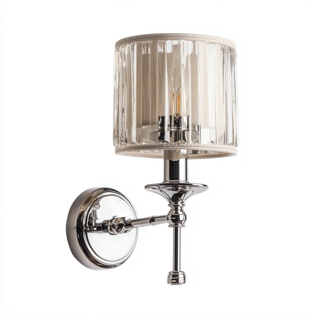 Applique Metallo/Vetro/Tessuto 18x12x28 cm – Argento/Beige/Trasparente – Stile classico-Nestgonest