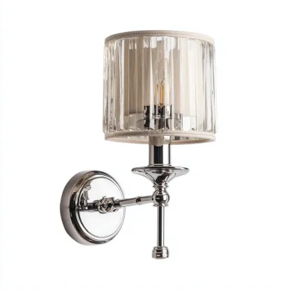 Applique Metallo/Vetro/Tessuto 18x12x28 cm – Argento/Beige/Trasparente – Stile classico-Nestgonest