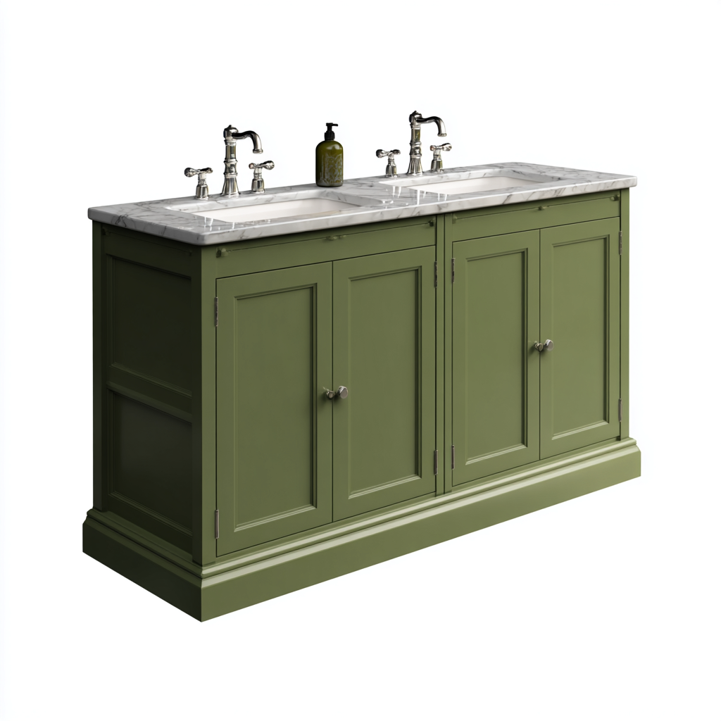 Mobile lavabo legno 150×50 cm – verde – piano in marmo – doppio lavabo – stile classico-Nestgonest