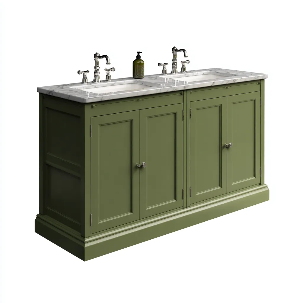 Mobile lavabo legno 150×50 cm – verde – piano in marmo – doppio lavabo – stile classico-Nestgonest
