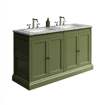 Mobile lavabo legno 150×50 cm – verde – piano in marmo – doppio lavabo – stile classico-Nestgonest