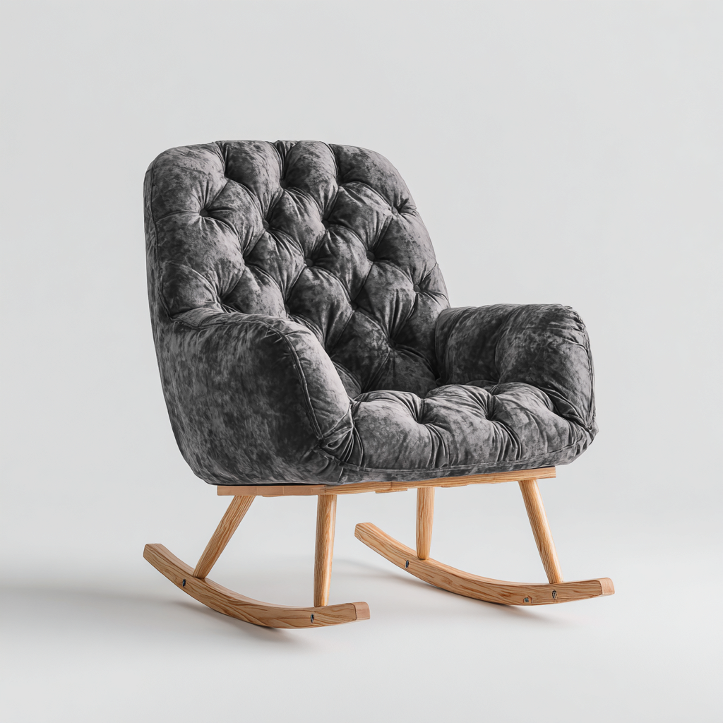 Sedia a dondolo Velluto/Legno 88x70x90 cm – Grigio scuro – Design moderno-Nestgonest