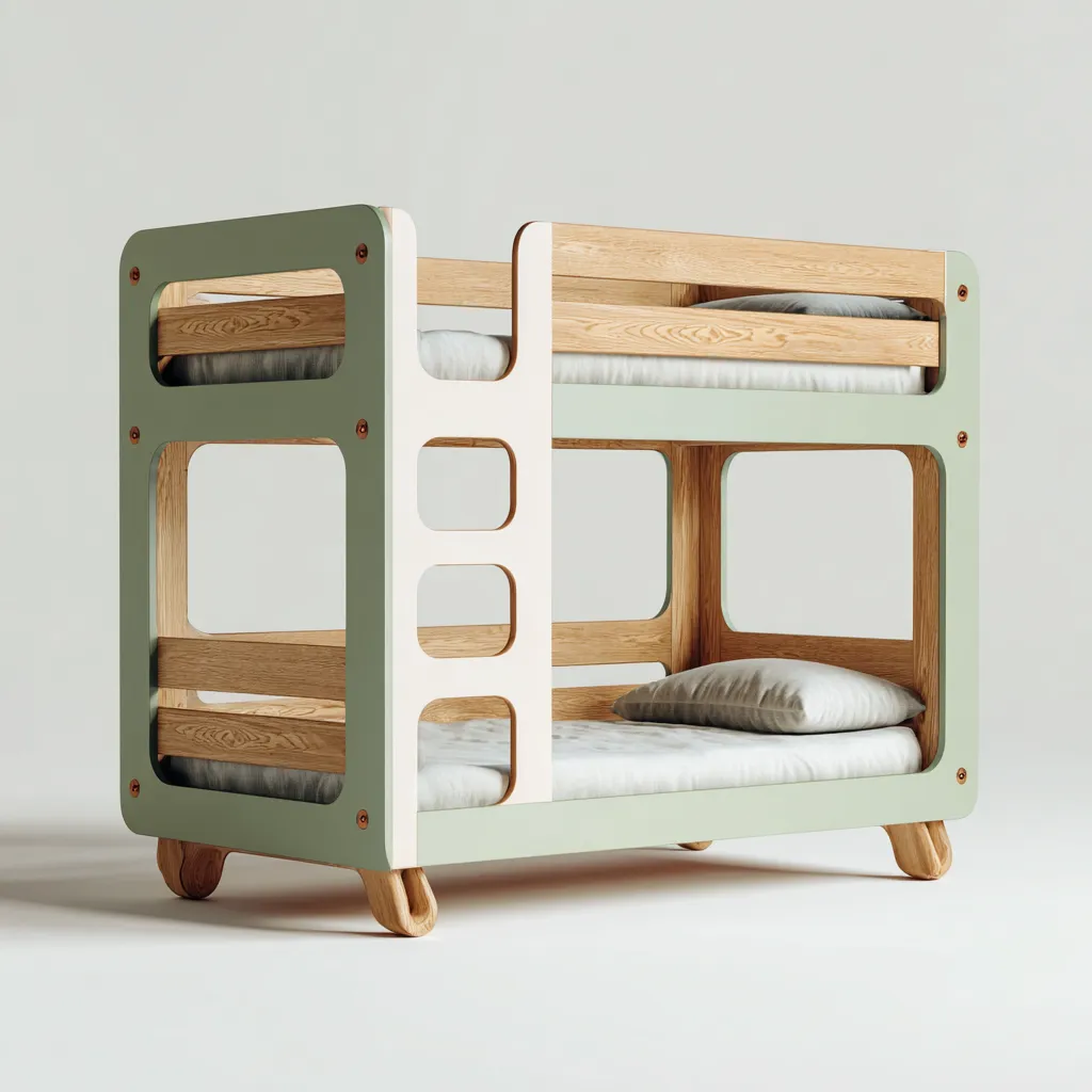 Letti a castello in legno 165×75 cm – verde chiaro/naturale – adatto alla cameretta – design arrotondato-Nestgonest