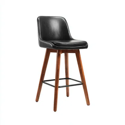 Sgabello da bar pelle sintetica e legno 50×48×95 cm – nero/legno – design moderno-Nestgonest