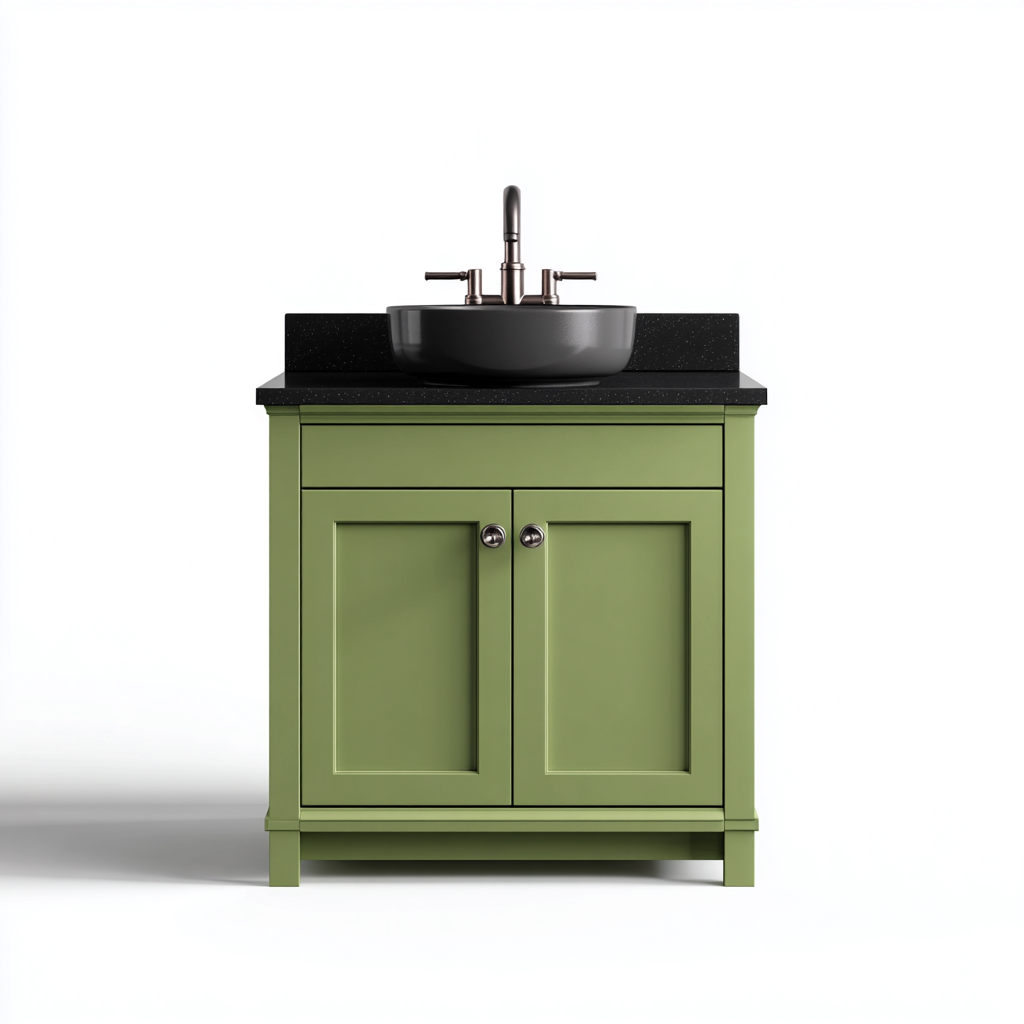 Mobile lavabo in legno con piano nero 70x45x85 cm - verde - adatto al bagno - design moderno-Nestgonest