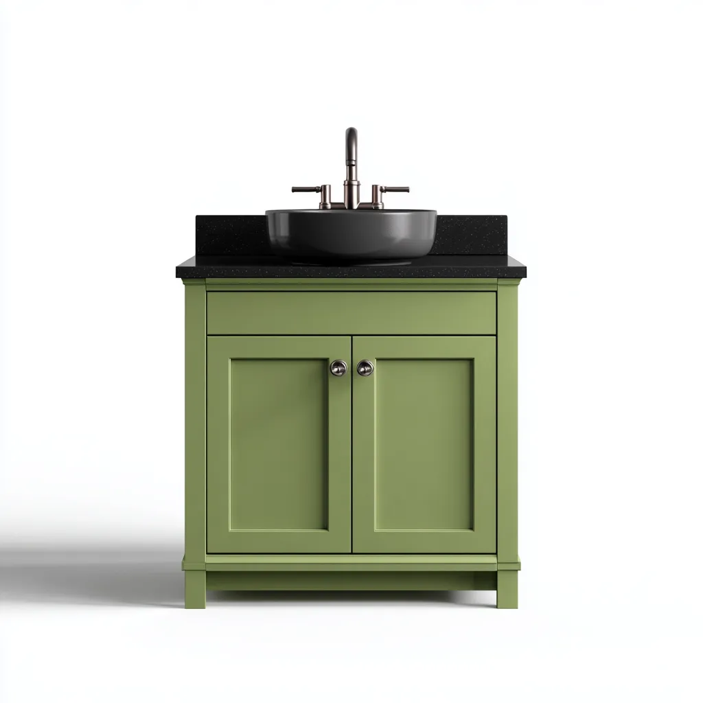 Mobile lavabo in legno con piano nero 70x45x85 cm - verde - adatto al bagno - design moderno-Nestgonest