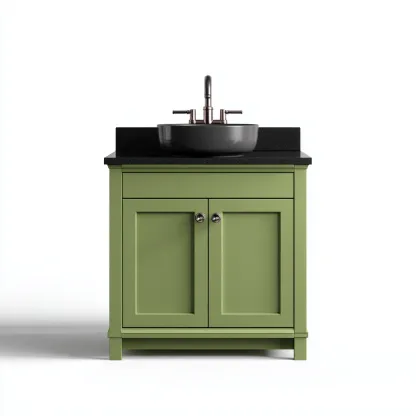 Mobile lavabo in legno con piano nero 70x45x85 cm - verde - adatto al bagno - design moderno-Nestgonest