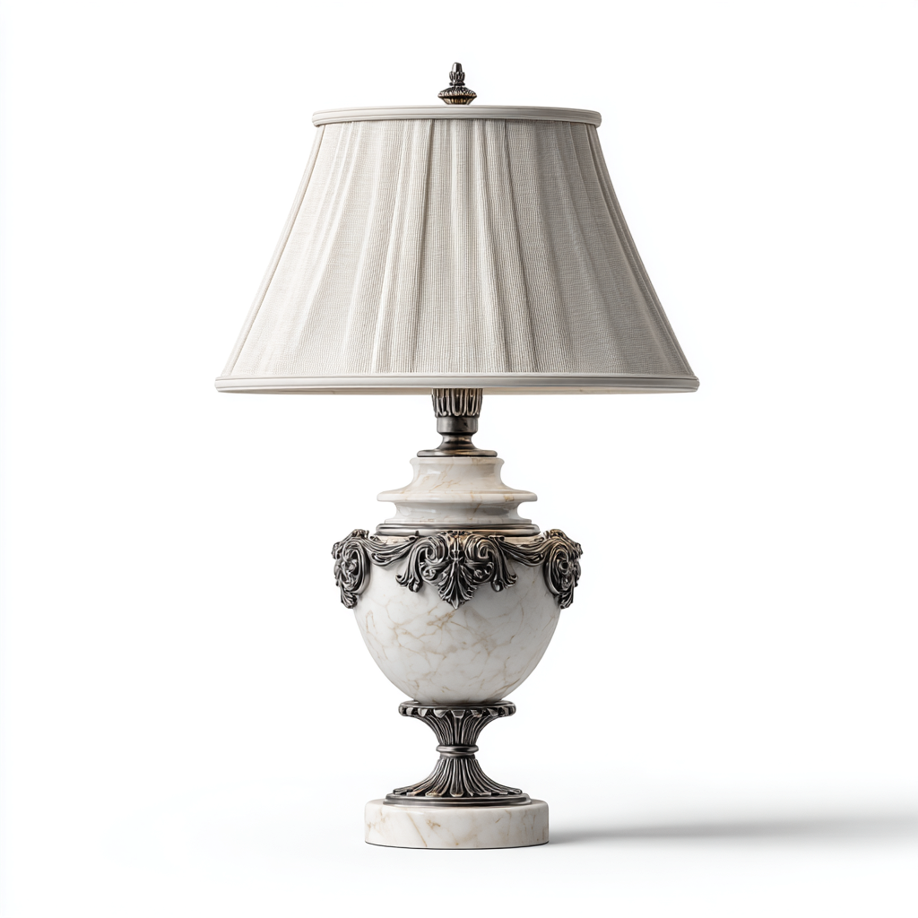 Lampada da tavolo in marmo e metallo 22×22 cm – beige/argento – adatta al soggiorno – design classico-Nestgonest